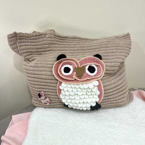Owl Design Knit Tote Bag - Pink and Brown - Picture 7 of 9